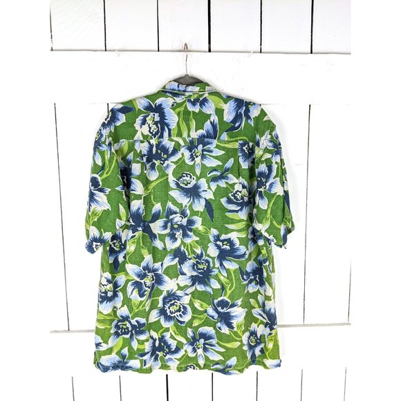 Vintage Nautica green blue tropical floral button down luau short sleeve shirt - Picture 4 of 4